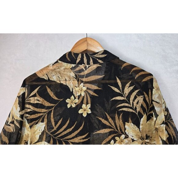 Alfred Dunner Womens Shirt Black Tan Floral 12 Woven Fabric Semi Sheer Tropical - Picture 5 of 11